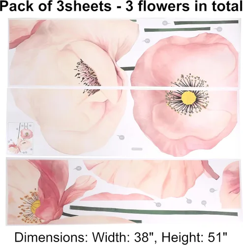 Vista 2 de Calcomanías de pared de flor de loto para sala de estar, calcomanías de pared de loto rosa floreciente, decoraciones de pared de loto extraíbles