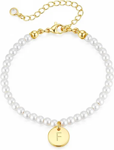 Vista 11 de Ursteel Pulsera de Perlas con Inicial para Mujer - Delicada Pulsera de Cuentas de Perlas con Letra Chapada en Oro de 14 Quilates para Mujer
