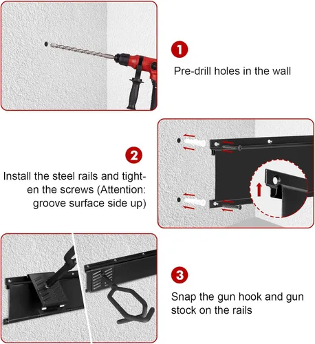 Vista 7 de Robust Bastidores de armas de interior para montaje en pared, soporte de pared ajustable para armas, soporte de pistola de acero resistente