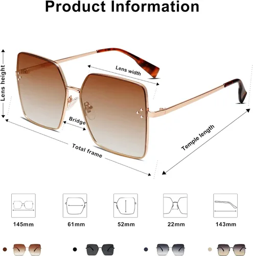 Vista 4 de SOJOS Gafas de sol cuadradas de moda para mujer, gran tamaño, estilo de diseñador, protección UV, SJ1170