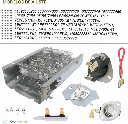 Vista 3 de Elemento calefactor de secadora para Whirlpool WED4815EW1 WED5000DW2 WED6200SW1 WED6600VW0, WED4800BQ1, WED4800XQ0, WED4800XQ1, WED4900XW0
