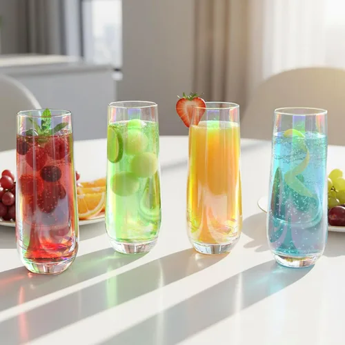 Vista 2 de MyGift Juego de 4 copas de champán modernas de 9 onzas, vino espumoso iridiscente, vino Prosecco transparente arcoíris, juego de mimosa de cóctel