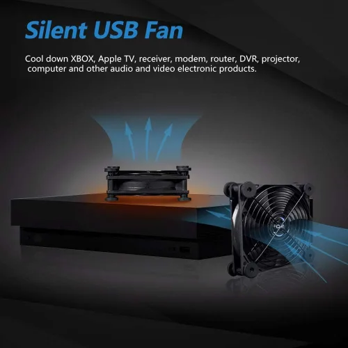Vista 2 de Ventilador de control dual USB de 4.724 in, ventilador de refrigeración portátil de 5 V para receptor de TV de pantalla plana, router, DVR