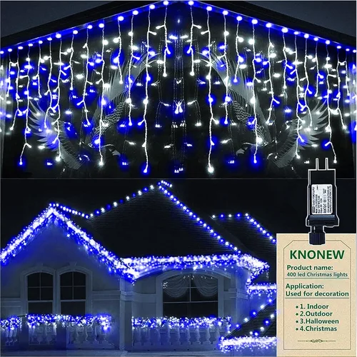Vista 20 de Guirnalda de 400 luces LED con 75 gotas, de 33 pies, 8 modos de funcionamiento, de alambre transparente para decoración al aire libre, 400 modos