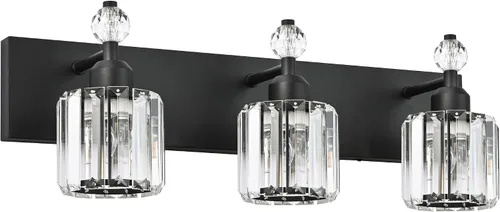 Vista 29 de PRESDE Aplique de pared de cristal único, lámpara de tocador cromada moderna, lámpara de pared de 1 luz para baño, dormitorio, pasillo