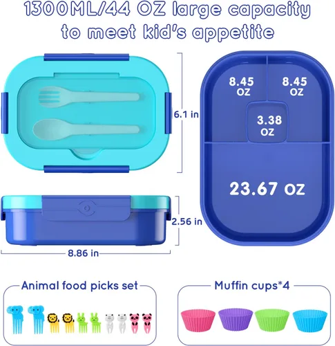 Vista 5 de Cajas Bento para adultos y niños de 44 onzas y 12 tablas de dedos mini monopatín
