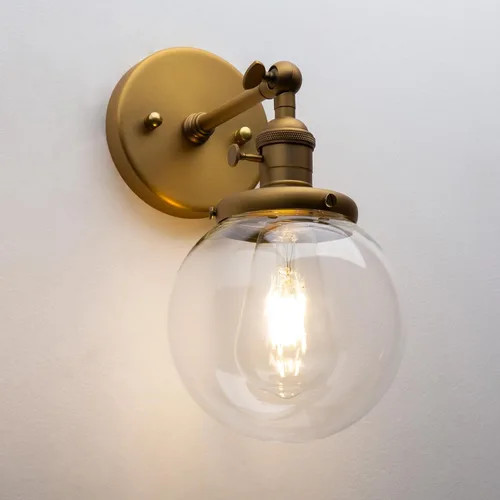 Vista 9 de Pathson Aplique de pared industrial con cable con vidrio de globo transparente, interruptor de encendido y apagado, lámpara de pared vintage