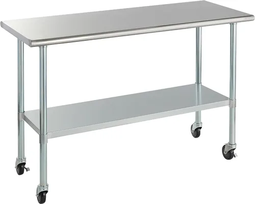Vista 54 de ROCKPOINT Mesa de acero inoxidable para preparación y trabajo, 14x24 pulgadas; mesa de cocina comercial de metal NSF resistente con estante inferior