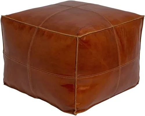 Vista 10 de ARTOUARZAZATE Puf cuadrado de cuero – Puf marroquí – Cuero genuino de piel de cabra – Decoración bohemia de sala de estar – Reposapiés Hassock