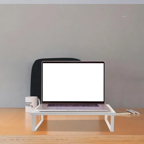 Vista 3 de Mikinona Soporte elevador de monitor resistente blanco para computadora portátil, impresora, almacenamiento en casa, oficina, escuela, organizador