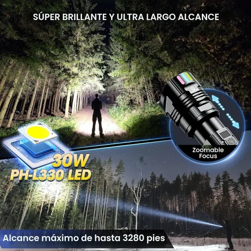 Vista 3 de Linterna Súper Brillante 10000 Lúmenes Altos Recargable, Potentes Luces LED Flash de Larga Distancia 3280ft, Larga Duración 10H Función de Descarga
