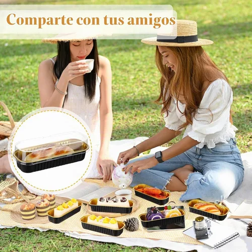 Vista 5 de Qunclay - 200 moldes para pan desechables con tapa, color negro y dorado Negro/Dorado