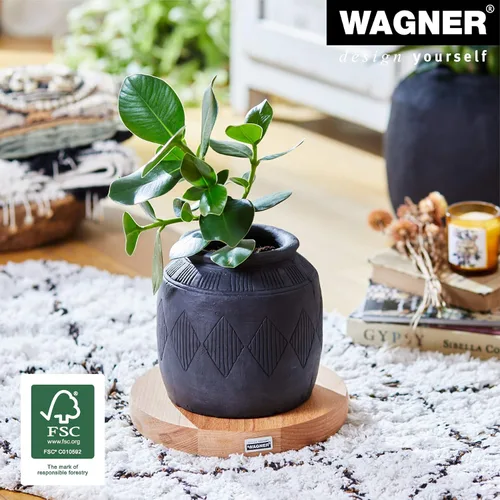 Vista 2 de WAGNER Plant Caddy Madera de Haya Nature - Ø 9.84 x 1.97 in - Organizador de flores para uso en interiores, soporte para plantas hecho de madera
