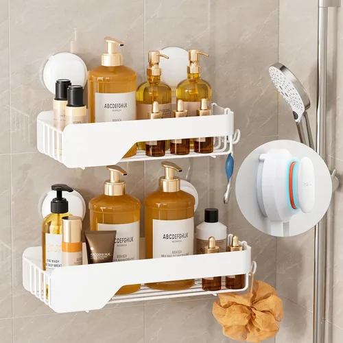 Vista 10 de LEVERLOC Shower Caddy - Ventosa de seguridad visual, estantes para ducha Negro