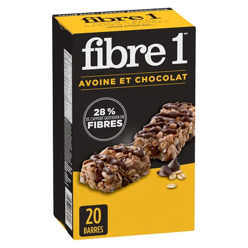Vista 2 de Fibre 1 Barras de avena y chocolate masticables, 20 barras, 24.69 oz/24.7 onzas, (importadas de Canadá)