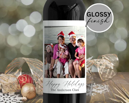 Vista 2 de Etiquetas adhesivas personalizadas para botellas de vino de Navidad, juego de 4 etiquetas personalizadas para amigos, familiares o regalo secreto