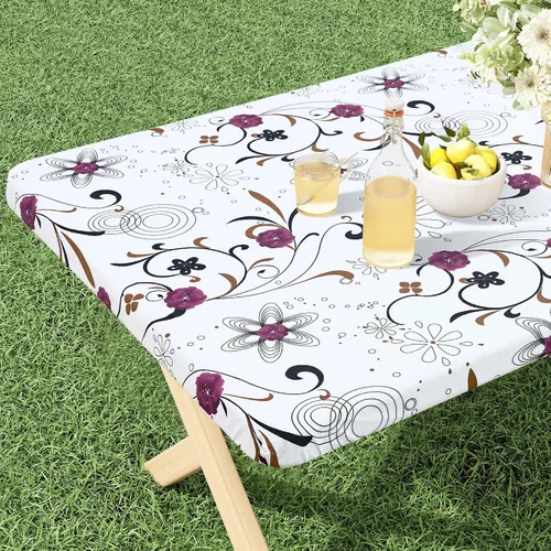 Vista 34 de misaya Mantel rectangular de vinilo, mantel ajustable, 100% impermeable, borde elástico, reverso de franela, mantel de plástico para mesas plegables