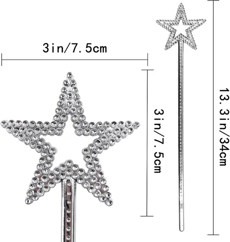 Vista 8 de MYUBWTF Varita mágica de plata de 13 pulgadas con forma de elfo y estrella de ángel