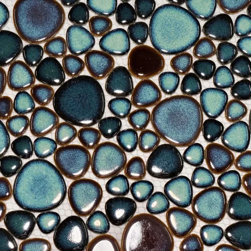 Vista 9 de Hominter Azulejo entrelazado de guijarros de porcelana azul turquesa azul aguamarina montado en malla de 12 x 12 pulgadas, azulejos de cerámica