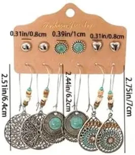 Vista 3 de Pendientes de estilo antiguo, pendientes de estilo vintage, pendientes de gota, pendientes de perno, pendientes de turquesa