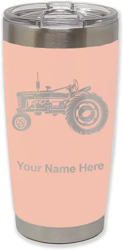 Vista 32 de LaserGram Vaso aislado al vacío de 20 onzas, Old Farm Tractor, grabado personalizado incluido (negro)