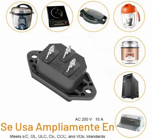 Vista 6 de Adaptador de enchufe de montaje en panel C14, paquete de 10 enchufes de alimentación de CA 250 V 10 A IEC 320 conector de terminal enchufe negro
