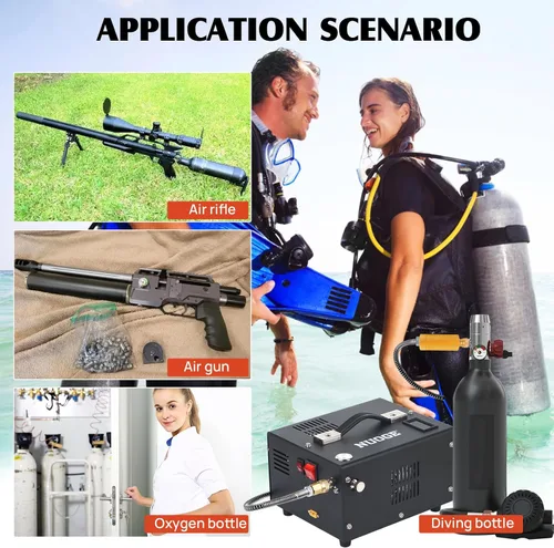 Vista 7 de Compresor de aire PCP 4500 PSI 30 MPa alimentado por automóvil de 12 V CC o hogar de 110 V CA con convertidor, bomba compresora de tanque