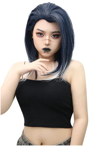 Vista 3 de C-ZOFEK Game Valorant - Peluca de cosplay de color negro plateado largo para mujer Halloween