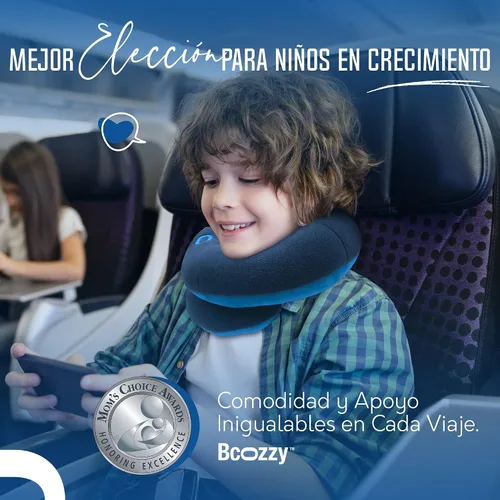 Vista 8 de BCOZZY Paquete de 2 almohadas de viaje para niños, color rosa pequeño y azul marino pequeño, soporte patentado para la cabeza, el cuello