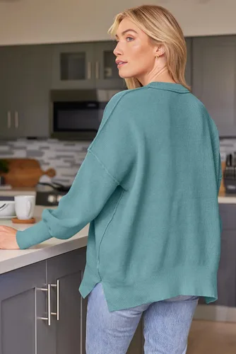 Vista 32 de Lillusory - Suéter extragrande con mangas de murciélago y cuello redondo para mujer, prenda moderna de otoño de tejido de punto sin botones