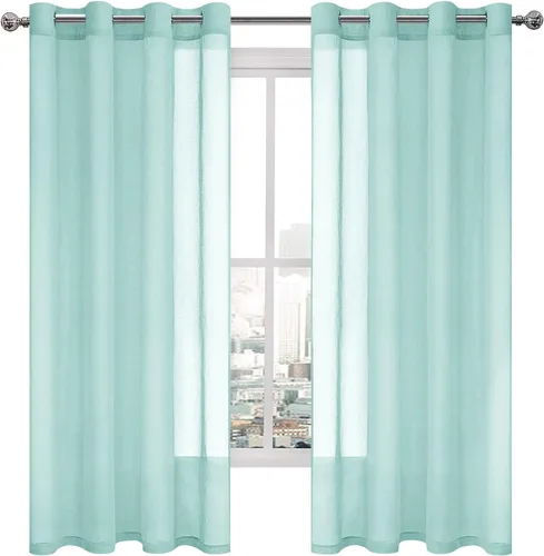Vista 101 de DWCN Cortinas traslúcidas color verde frijol para sala de estar y dormitorio - Cortinas voile con aspecto de lino sintético con ojales en la parte