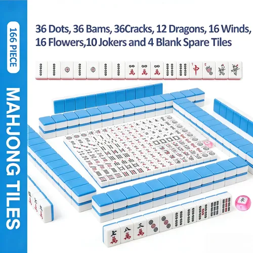 Vista 5 de American Mahjong Tile Set, 166 Juego completo de Mahjong Azul