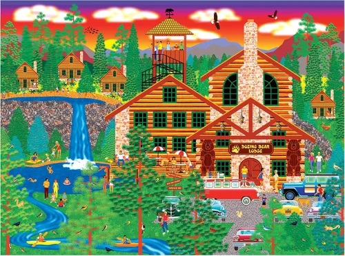 Vista 2 de RoseArt - Home Country - Dozing Bear Lodge - Rompecabezas de 1000 piezas para adultos