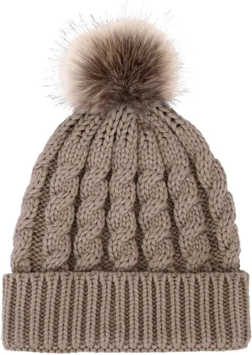 Vista 8 de Gorro tejido suave de invierno para mujer con borla de piel sintética, cálido, con diseño de calavera Cozy Lined_Denim Azul