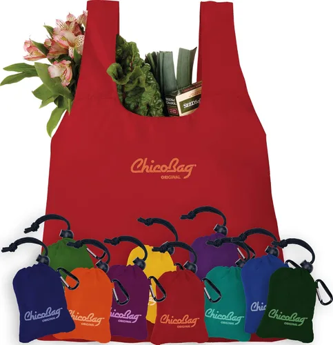 Vista 5 de ChicoBag Bolsa de comestibles reutilizable compacta original con bolsa adjunta y clip de mosquetón, perfecta para compras, viajes, organización