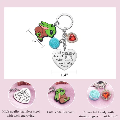 Vista 2 de Melix Home Regalos para bebé Yoda, lindo llavero mandaloriano, regalo para hija, adolescentes, niñas, llaveros de corazón Yoda, regalo de cumpleaños