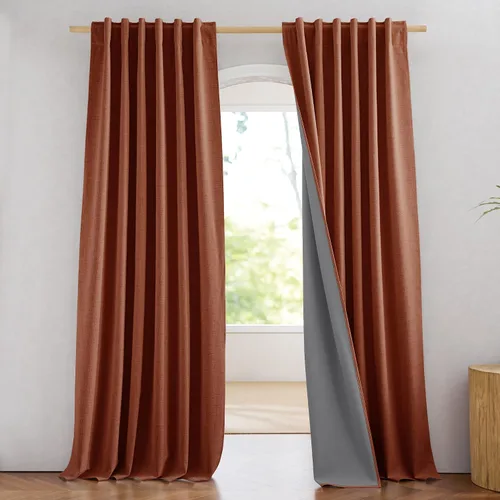 Vista 16 de NICETOWN Cortinas 100% opacas de 63 pulgadas de largo, 2 paneles de cortinas cortas con aislamiento térmico con forro para dormitorio, cortinas