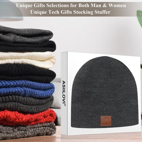 Vista 6 de ASIILOVI gorro con Bluetooth 5.0, inalámbrico, de punto, gorro de invierno con micrófono incorporado desmontable, con altavoces estéreo HD