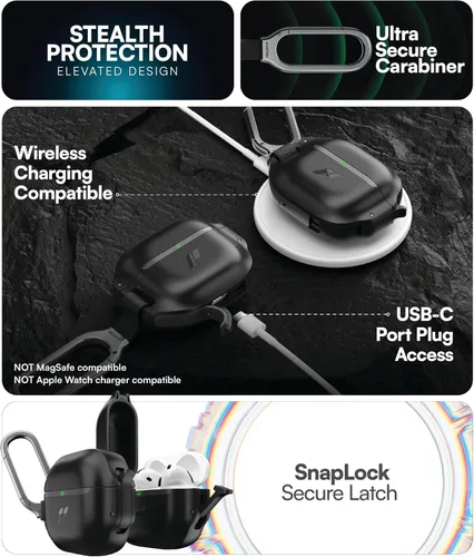 Vista 3 de Proof Labs Funda para AirPods 4 con candado, funda resistente para AirPods de 4ª generación con mosquetón, protección resistente y carcasa