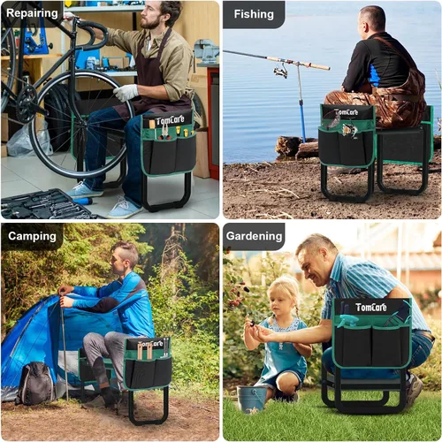 Vista 7 de TomCare Rodillero y asiento de jardín de 11.14 pulgadas más ancho, más grande, suave, con 2 bolsas de herramientas grandes, taburete de jardín