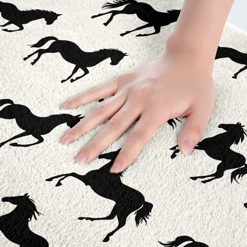 Vista 5 de Erosebridal Alfombra de baño de caballos negros, alfombra de área de animales de granja, animales salvajes, vida silvestre, alfombra de baño