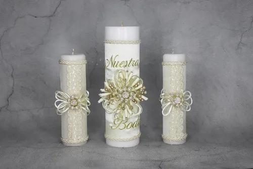 Vista 2 de A&C Quinceañeras and More Unity Candles - Juego de 3 velas de boda Nuestra Boda para ceremonia de boda, velas de unión (blanco plateado)