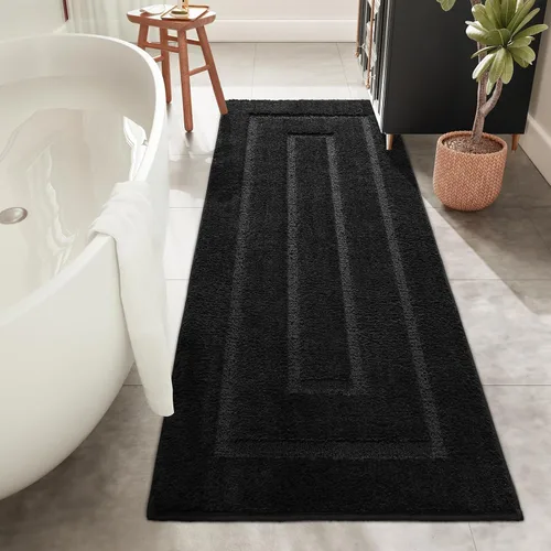 Vista 43 de HOMORE Alfombra de baño negra de 24 x 17 pulgadas, suave y absorbente, alfombra de baño pequeña, alfombra de baño lavable antideslizante para bañera