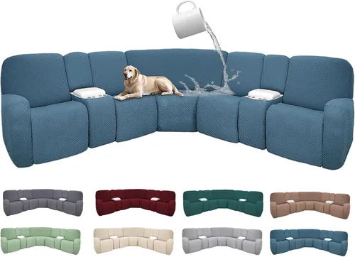 Vista 90 de Fundas de sofá reclinable seccional 100% impermeables para sofá reclinable en forma de L, funda de sofá modular de esquina en forma de L, fundas
