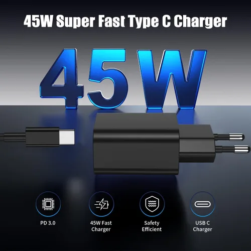 Vista 2 de 45W Super Fast USB C Charger for Galaxy S25+, S25 Ultra, S24+, S24 Ultra, S23+, S23 Ultra, S22, S21, Note20, A54, A53,Z Fold5,Flip5,Fold4,Tab S8
