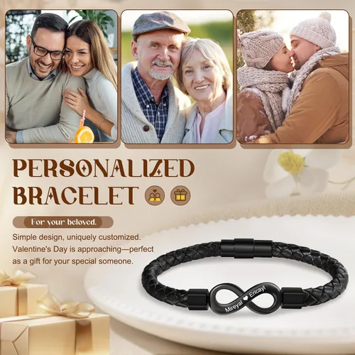 Vista 8 de Pulseras personalizadas a juego para parejas, pulseras de infinito con nombre grabado personalizado para hombres y mujeres, regalos del día de San
