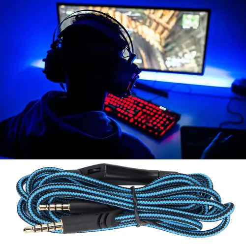 Vista 2 de Cable de audio de repuesto para auriculares para juegos, cable de control de volumen en línea y sin cable de control de silencio en línea