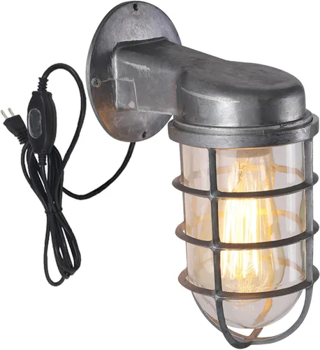 Vista 9 de Kiven Luz de jaula impermeable para exteriores e interiores, luz de linterna de montaje en pared, luz de porche industrial con cable de enchufe