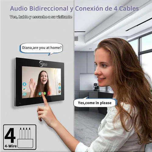 Vista 3 de ANJIELO SMART Timbre de video con cable con monitor interior, sistema de portero de video, cámara de entrada de puerta cableada con audio Negro