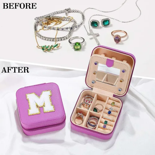 Vista 3 de Parima Regalos de Navidad para mamá, pequeño joyero de viaje, joyero de viaje con espejo para collar, aretes, anillos, organizador Regalos